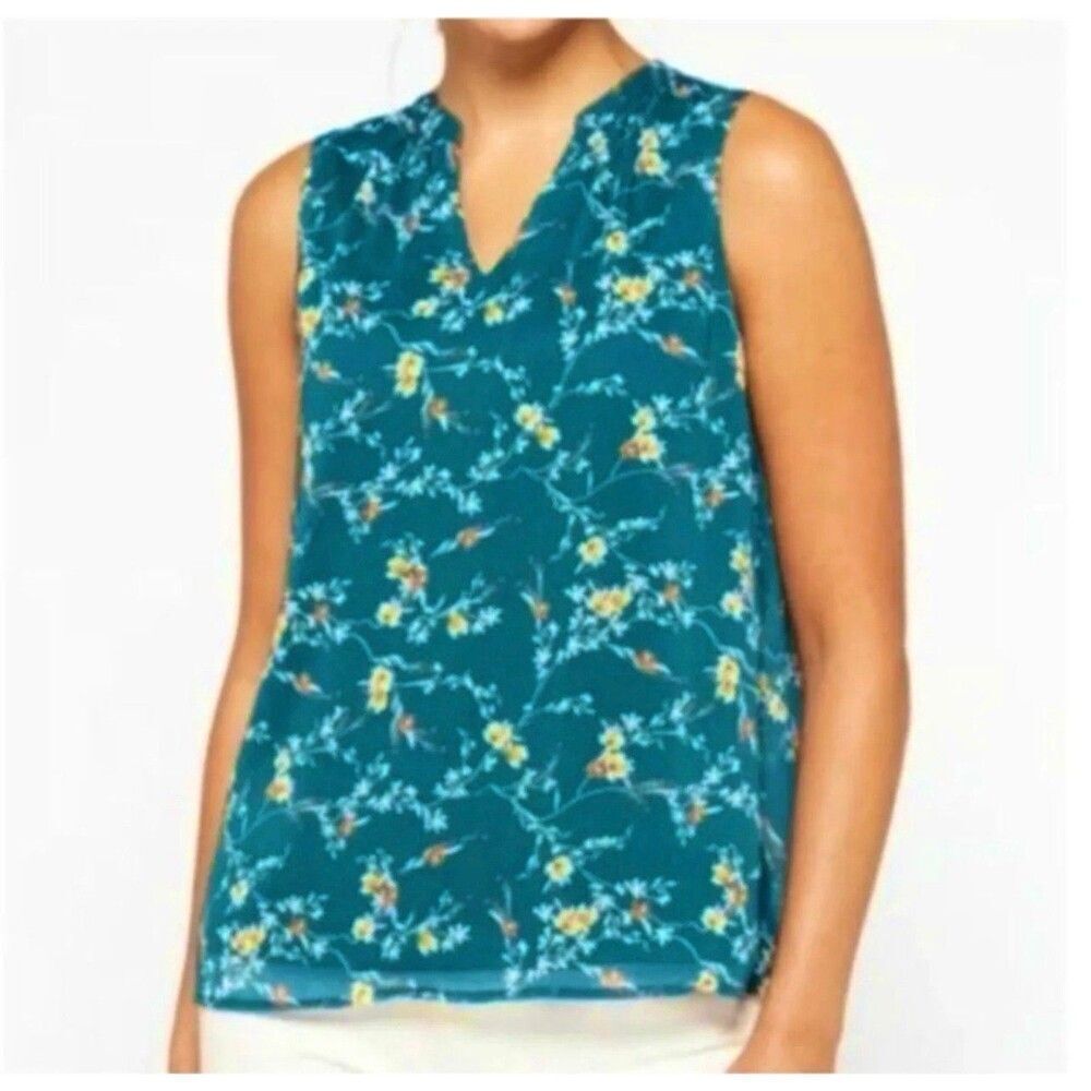 Papermoon NWT Blue Floral Sleeveless Blouse Dainty Floral Feminine Boho Chic